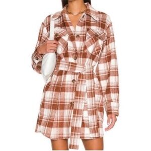 Steve Madden BB Dakota Button Down Belted Plaid Jacket jacket in Rust size XS